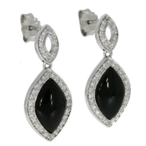 עגילי אוניקס משובצים יהלומים טבעיים מסביב